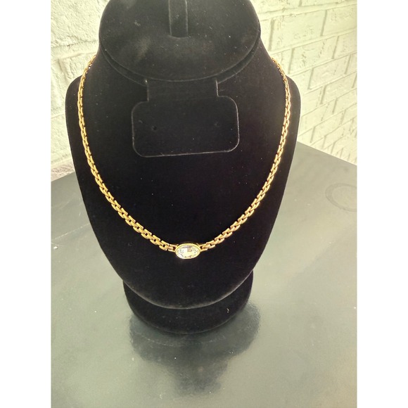 Trifari Jewelry - Trifari Necklace Women 17" Gold Excellent Oval Crystal Link Chain Vintage